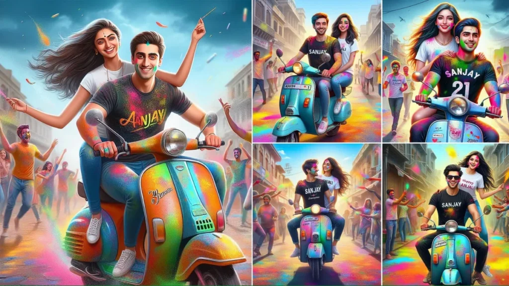 Ai Viral Holi Couple Scooter Images with Name 2024!