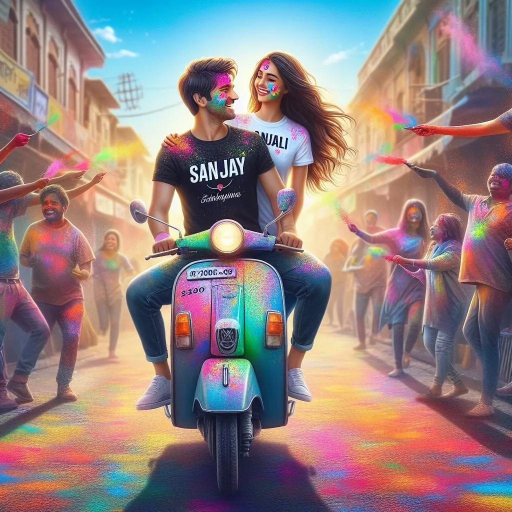 Ai Viral Holi Couple Scooter Images
