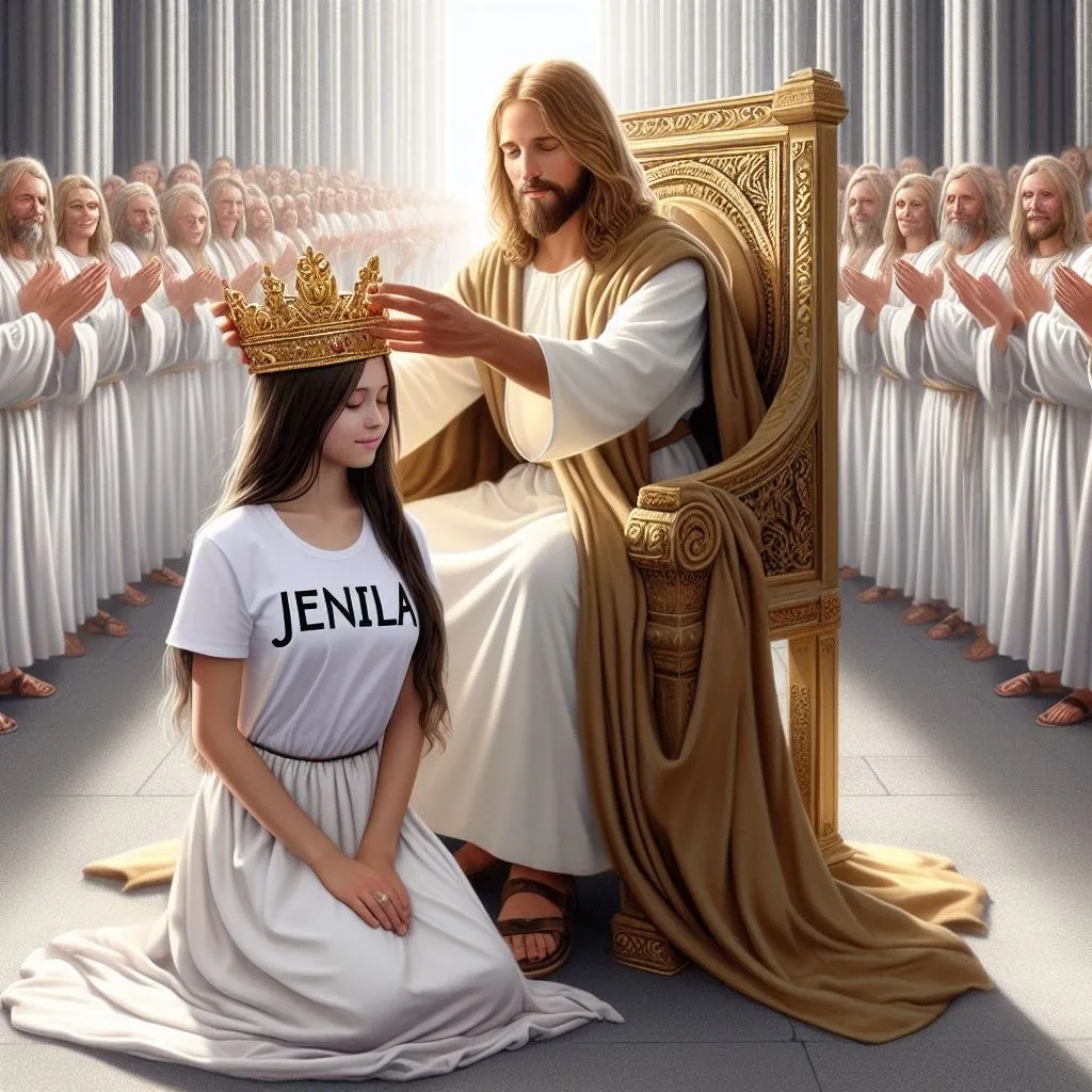 A photo of Jesus Christ crowning a woman