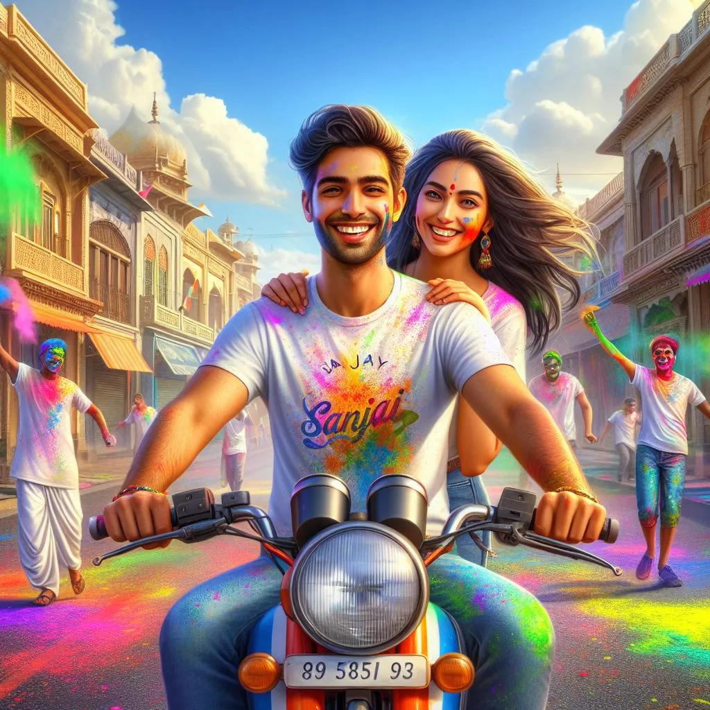 Holi Couple Scooter Images