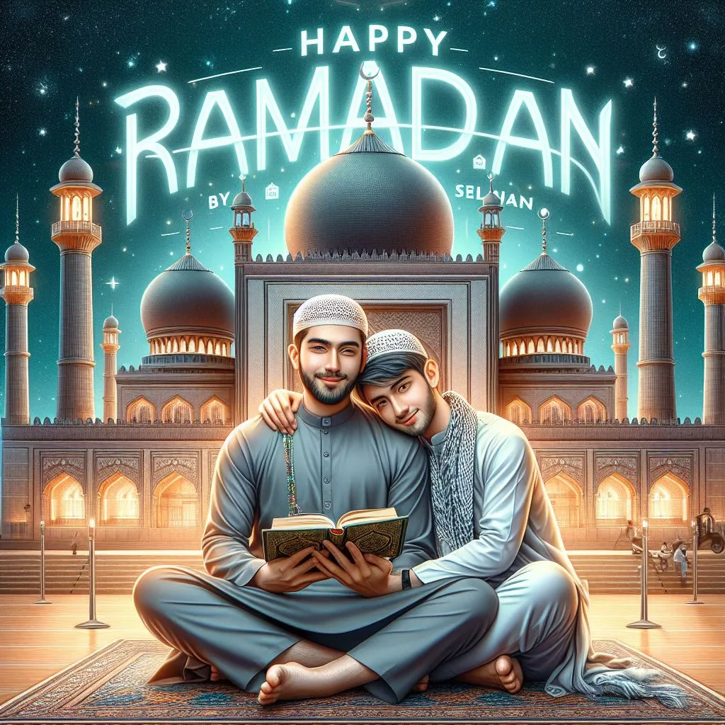AI Sitting Boys Ramadan Mubarak Wishes With Name Image