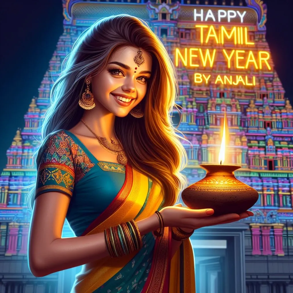 AI Tamil New Year Wishes Girl Name Image
