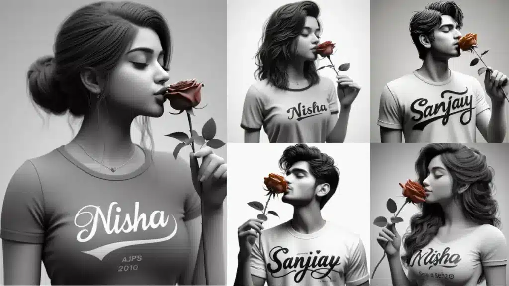AI Boy and Girl with Kissing Red Rose Name Images