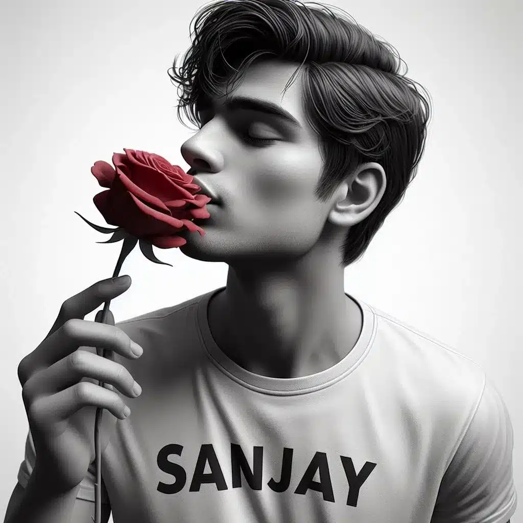 AI Young Boy Kisses a Red Rose Photo
