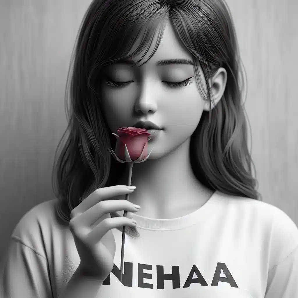 AI Young Girl Kisses a Red Rose Image
