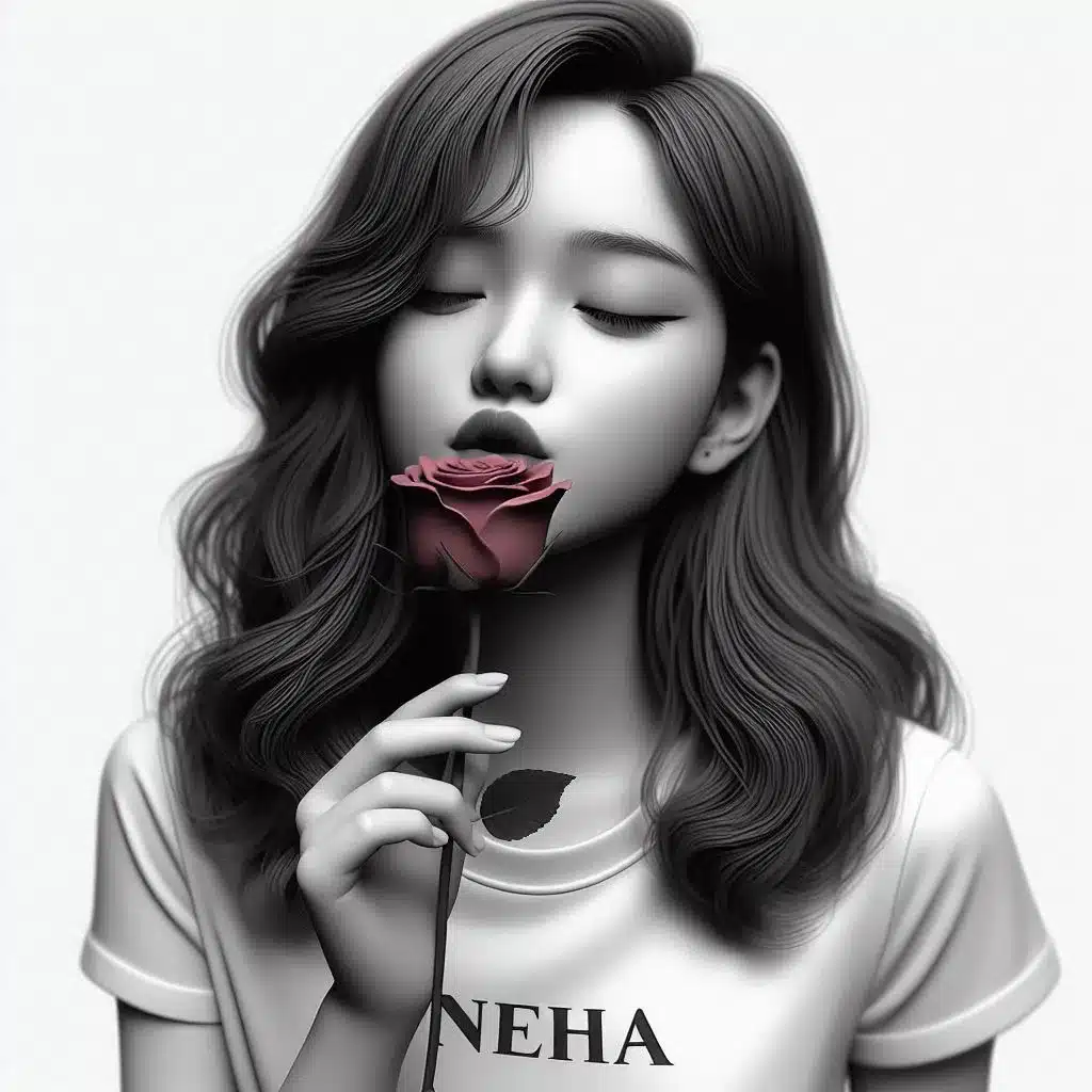 AI Young Girl Kisses a Red Rose Photo