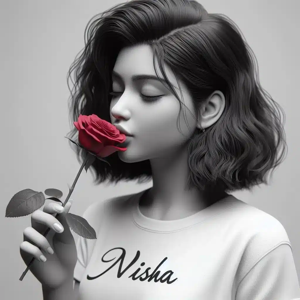 AI image for A handsome young girl kisses a red rose.