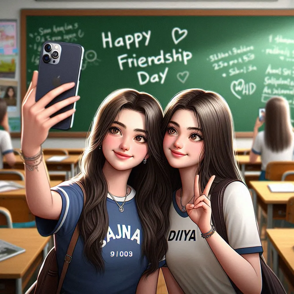 Girl Happy Friendship Day selfie Image Prompt