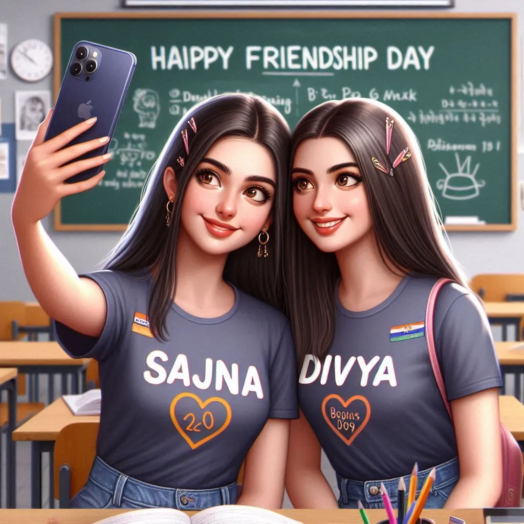 Girl Happy Friendship Day selfie Image Prompt