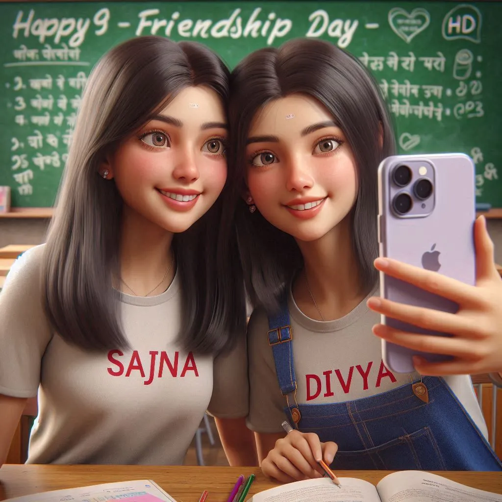 Girl Happy Friendship Day selfie Image Prompt