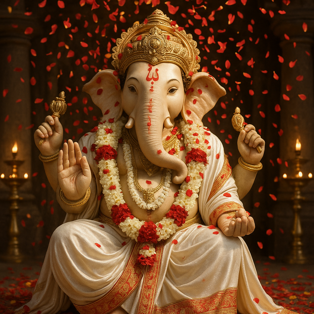 Ganesh Chaturthi 2025 Prompts Flower Rain Ganpati