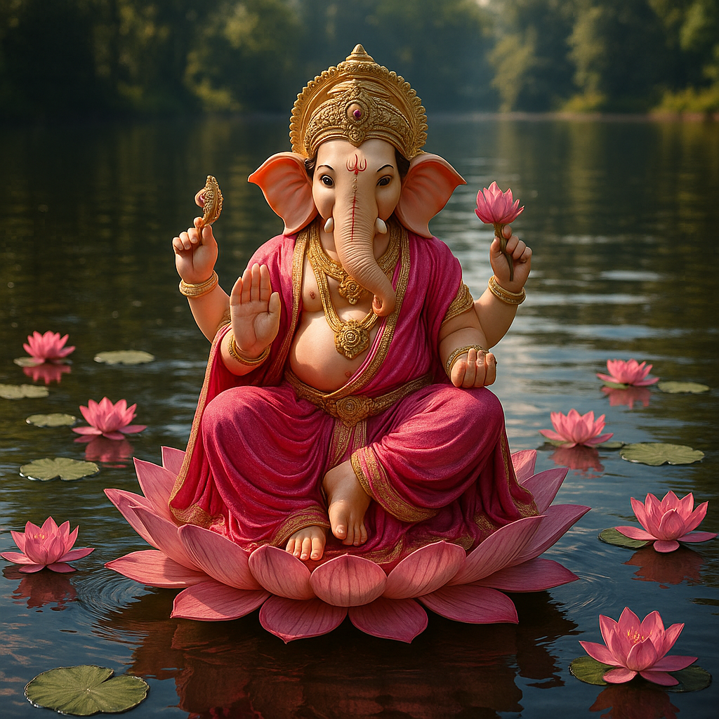 Ganesh Chaturthi 2025 Prompts Lotus Lake Ganpati