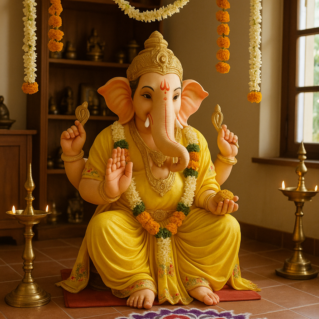Ganesh Chaturthi 2025 Prompts Traditional Home Ganesh Pooja