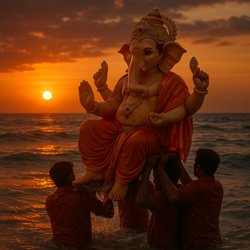 Ganesh Chaturthi 2025 Prompts Visarjan Sunset Glow