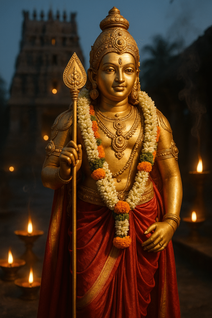 Murugan Temple Darshan – Golden Lamps Prompts 2025