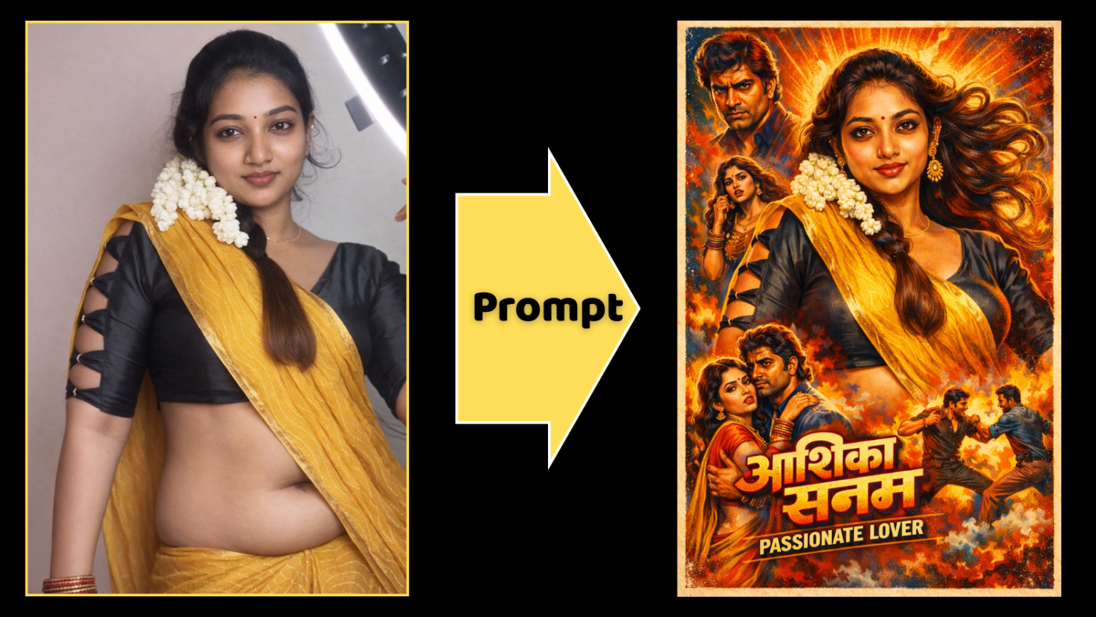 Vintage 70s–80s Bollywood Movie Poster Style AI Prompt (Hand-Painted Look)