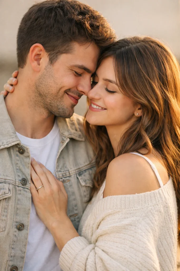 Create a realistic romantic couple photo.
If images are uploaded, use them as face reference.
If no image, create a natural young couple.
Soft natural light, DSLR photography style.
Warm colors, candid moment.
Clean background, high realism.
No AI look, no cartoon, no blur.