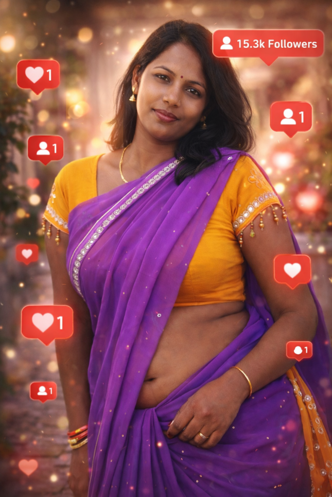 Edit this photo like a famous Instagram creator, add floating like icons, hearts, followers symbols, soft glow light, cinematic background, realistic lighting, professional edit style.