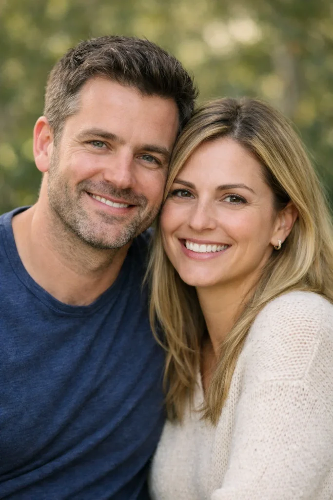 Use the uploaded two images as reference for faces.
Create one realistic couple photo with both persons together.
Same lighting, same camera angle, same environment.
Soft outdoor background.
Natural skin texture.
DSLR photography style.
No copy background.
No AI look.