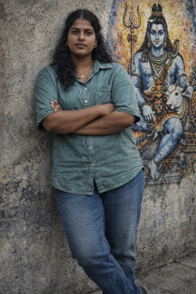 ULTRA-REALISTIC CINEMATIC 8K PHOTOGRAPH, ABSOLUTE FACE LOCK USING THE UPLOADED REFERENCE IMAGE AS THE ONLY IDENTITY SOURCE.
THE FACE MUST REMAIN EXACTLY UNCHANGED: SAME BONE STRUCTURE, SAME SKIN TEXTURE, SAME AGE, SAME EXPRESSION, NO BEAUTIFICATION, NO SMOOTHING, NO AI FACE CHANGE.
FULL BODY REALISTIC PHOTO OF THE PERSON LEANING CALMLY AGAINST A TEXTURED WALL, BACK TOUCHING THE WALL, ARMS CROSSED, ONE LEG SLIGHTLY BENT, RELAXED BODY LANGUAGE, NATURAL STANCE.
WARDROBE: LOOSE CASUAL SHIRT, JEANS, REAL FABRIC CREASES, NATURAL CLOTH TEXTURE.
ENVIRONMENT: ROUGH URBAN WALL WITH REALISTIC STREET ART / GOD MURAL / TEMPLE WALL PAINTING, HIGH DETAIL, REAL PAINT TEXTURE, WALL GRAIN VISIBLE.
LIGHTING: NATURAL DAYLIGHT, REAL SHADOWS, CINEMATIC COLOR, NO GLOW.
CAMERA: WIDE ANGLE, EYE LEVEL, FULL BODY, DSLR, REAL DEPTH.
STYLE: PHOTOREALISTIC, NO CARTOON, NO PAINTING, NO AI LOOK.