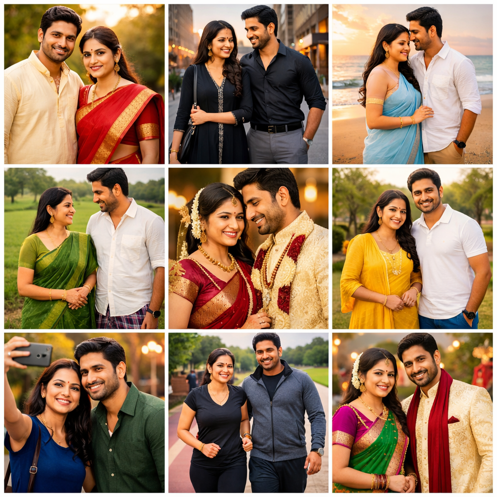 50 Realistic Couple Photo Prompts With Different Dresses