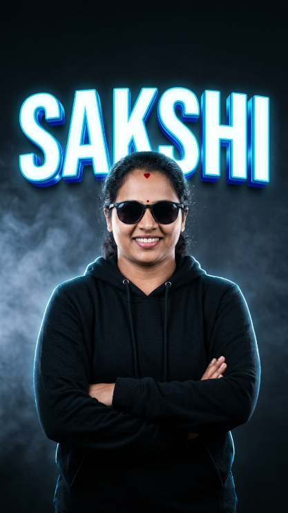 Create a premium profile portrait of the uploaded person standing in front of a large glowing 3D text logo that says [YOUR NAME]. Keep the same face and identity from the uploaded image. [He/She] wears a stylish black hoodie and dark sunglasses. The large 3D name behind [him/her] glows with blue and white light. Add smoke, dark background, and dramatic studio lighting. The final result should look perfect for a professional social media profile.