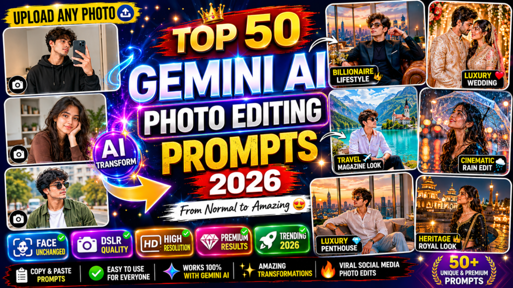 Top 50 Gemini Photo Editing Prompts 2026 (Premium AI)
