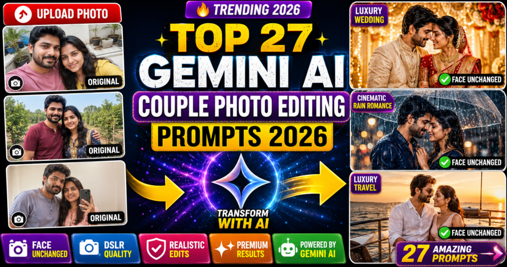 Top 27 Gemini Couple Photo Editing Prompts 2026
