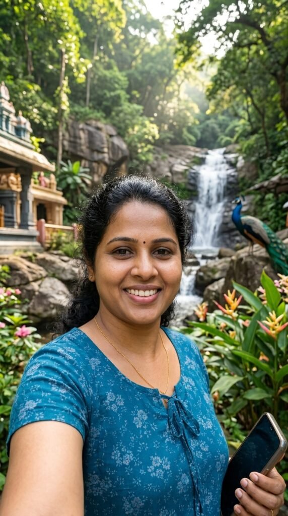 Pazhamudircholai Murugan Temple Selfie Prompt